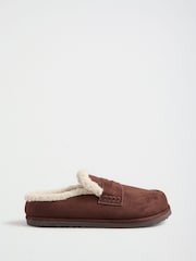Friends Like These Chocolate Brown Faux Suede Borg Trim Slip On Casual Footbed Clogs - Image 1 of 4