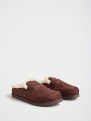 Friends Like These Chocolate Brown Faux Suede Borg Trim Slip On Casual Footbed Clogs - Image 2 of 4