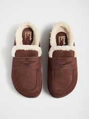 Friends Like These Chocolate Brown Faux Suede Borg Trim Slip On Casual Footbed Clogs - Image 3 of 4