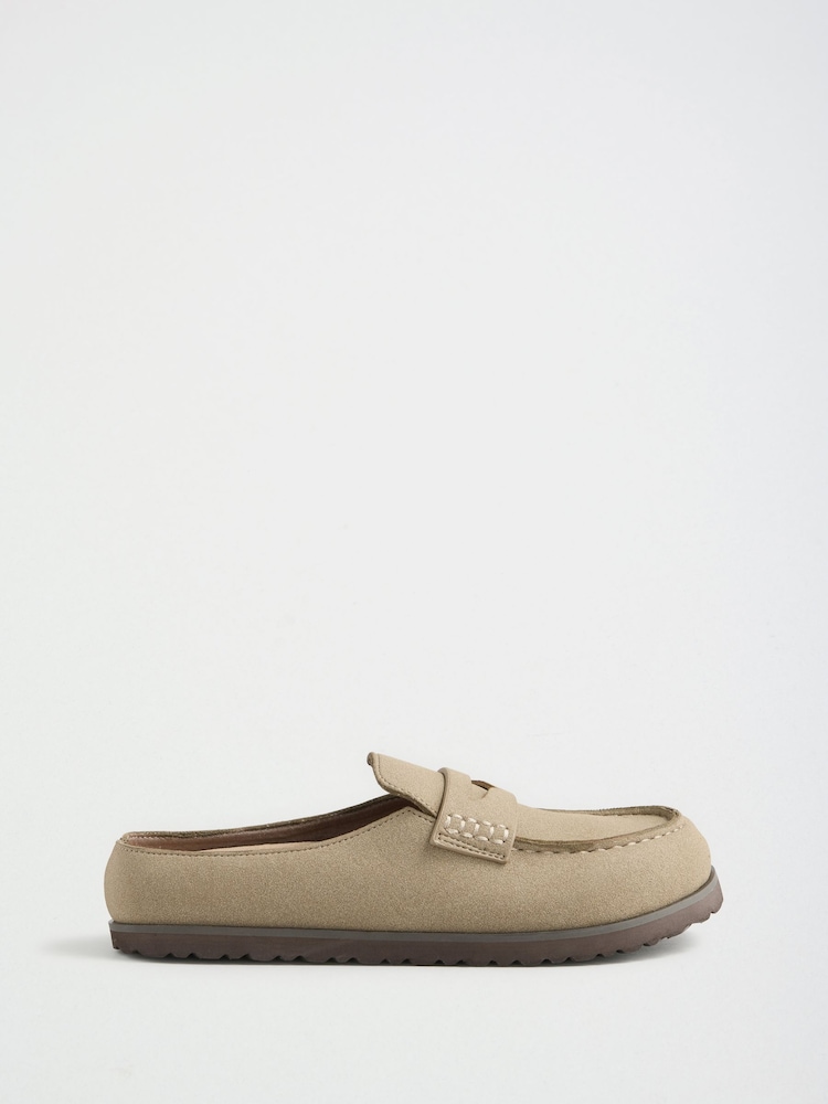 Friends Like These Taupe Faux Suede Clog Slip On Casual Footbed - Image 1 of 4 Friends Like These Taupe Faux Suede Clog Slip On Casual Footbed - Image 1 of 4