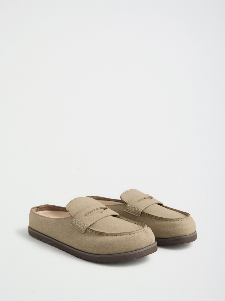 Friends Like These Taupe Faux Suede Clog Slip On Casual Footbed - Image 2 of 4 Friends Like These Taupe Faux Suede Clog Slip On Casual Footbed - Image 2 of 4