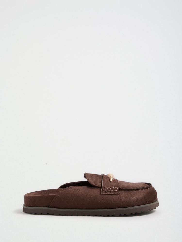 Friends Like These Chocolate Brown Gold Hardware Faux Suede Loafers Slip On Casual Footbed - Image 1 of 4