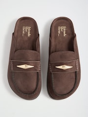 Friends Like These Chocolate Brown Gold Hardware Faux Suede Loafers Slip On Casual Footbed - Image 2 of 4