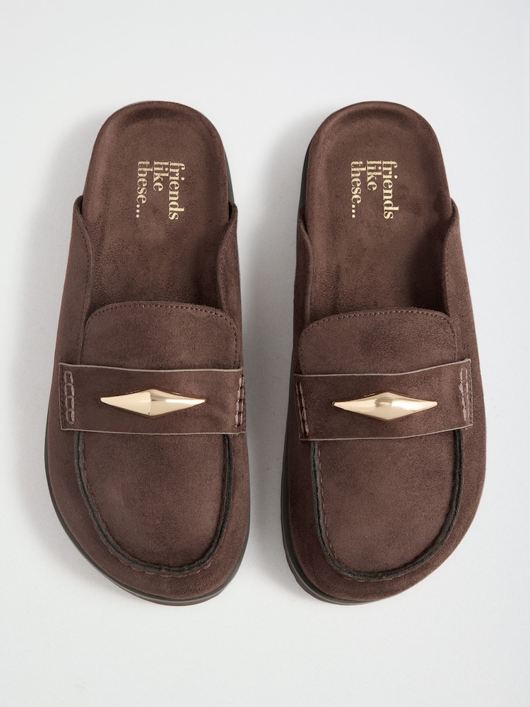 Friends Like These Chocolate Brown Gold Hardware Faux Suede Loafers Slip On Casual Footbed - Image 2 of 4