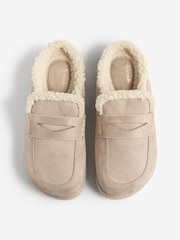 Friends Like These Taupe Faux Suede Borg Trim Slip On Casual Footbed Clogs - Image 1 of 4
