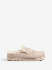 Friends Like These Taupe Faux Suede Borg Trim Slip On Casual Footbed Clogs - Image 2 of 4