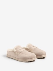 Friends Like These Taupe Faux Suede Borg Trim Slip On Casual Footbed Clogs - Image 3 of 4