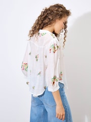 Apricot White Floral Paisley Embroidered Blouse - Image 4 of 4