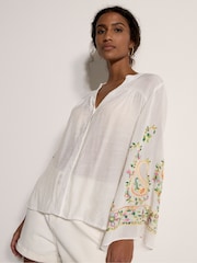 Apricot White Paisley Embroidered Bell Sleeve Blouse - Image 1 of 4
