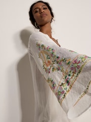 Apricot White Paisley Embroidered Bell Sleeve Blouse - Image 2 of 4