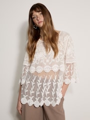 Apricot White Embroidered Mesh Layered Top - Image 1 of 5