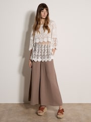 Apricot White Embroidered Mesh Layered Top - Image 3 of 5