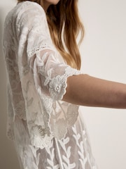 Apricot White Embroidered Mesh Layered Top - Image 4 of 5