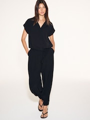 Black Short Sleeve V-Neck Bubblehem Top - Image 2 of 4