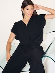 Black Short Sleeve V-Neck Bubblehem Top - Image 3 of 4