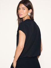 Black Short Sleeve V-Neck Bubblehem Top - Image 4 of 4