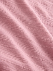 Pink Short Sleeve Notch Neck Shirred Bubblehem Top - Image 7 of 7