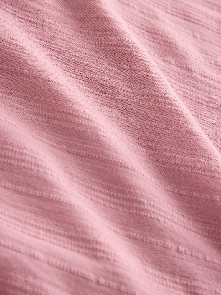 Pink Short Sleeve Notch Neck Shirred Bubblehem Top - Image 7 of 7 Pink Short Sleeve Notch Neck Shirred Bubblehem Top - Image 7 of 7