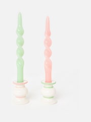 Oliver Bonas Cream Fiore Ceramic Candle Holders & Candlestick Set of Two - Image 1 of 4