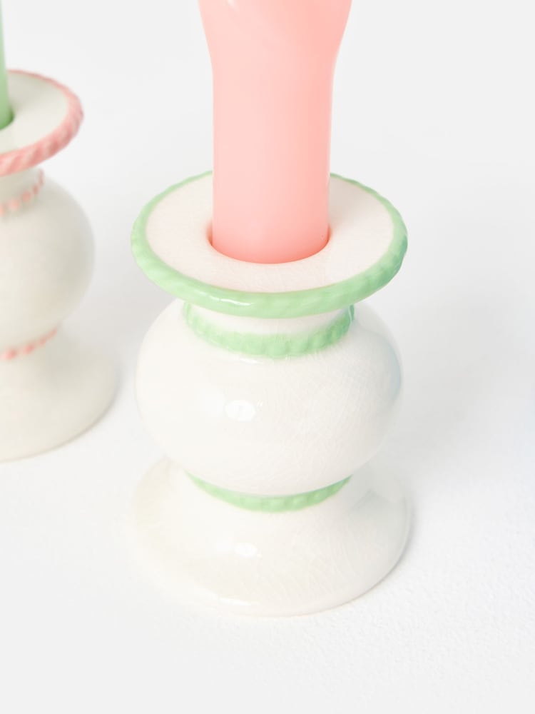 Oliver Bonas Cream Fiore Ceramic Candle Holders & Candlestick Set of Two - Image 4 of 4