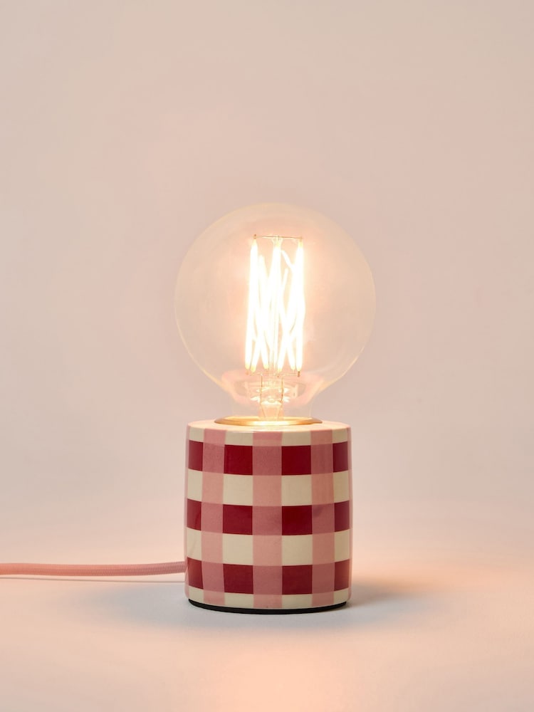 Oliver Bonas Burgundy Rasa Chequered Ceramic Desk & Table Lamp Base - Image 2 of 4