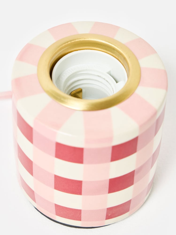 Oliver Bonas Burgundy Rasa Chequered Ceramic Desk & Table Lamp Base - Image 4 of 4