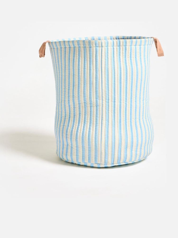 Oliver Bonas Blue Striped Fabric Storage Basket - Image 1 of 5