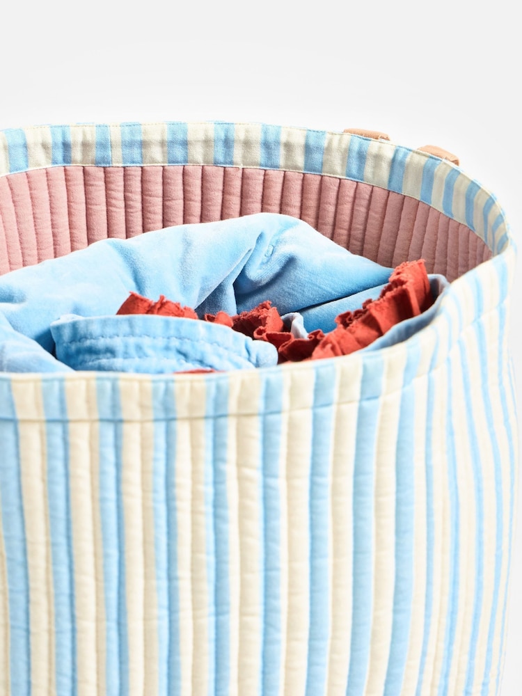 Oliver Bonas Blue Striped Fabric Storage Basket - Image 5 of 5