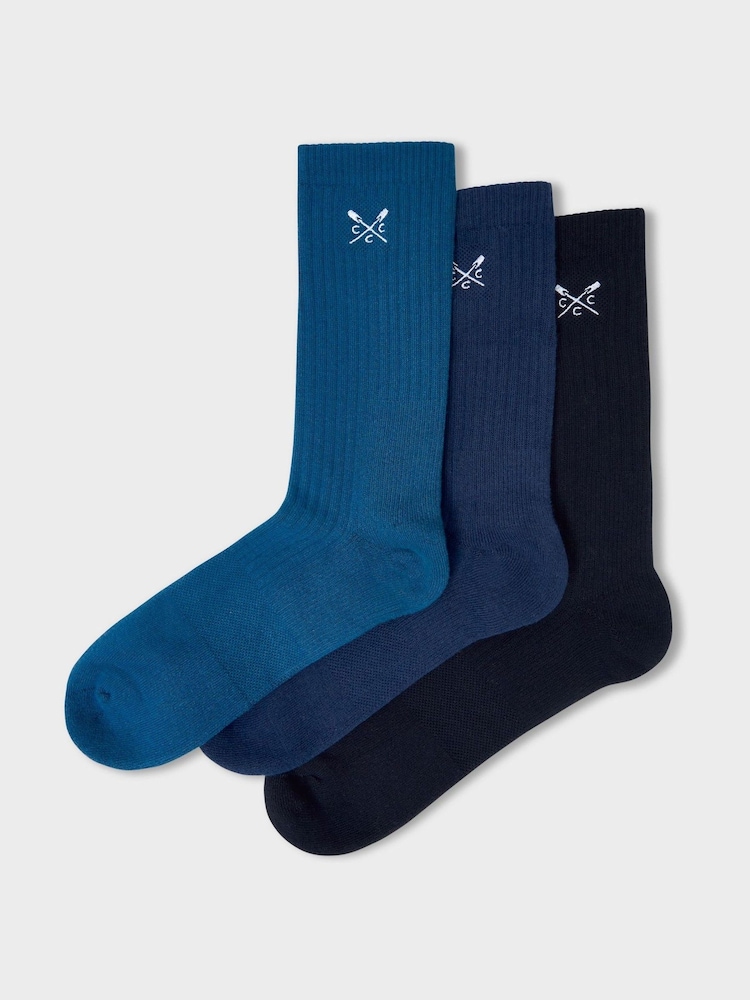 Crew Clothing Blue Logo Sports Socks 3 Pack - Image 1 of 2