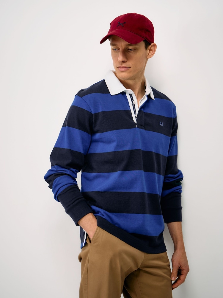 Crew Clothing Blue Heritage Stripe Rugby Shirt - Image 1 of 5 Crew Clothing Blue Heritage Stripe Rugby Shirt - Image 1 of 5