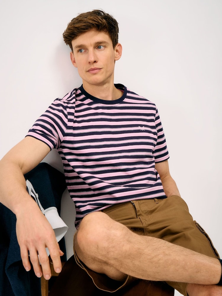 Crew Clothing Blue Birdseye Jacquard Cotton T-Shirt - Image 1 of 5 Crew Clothing Blue Birdseye Jacquard Cotton T-Shirt - Image 1 of 5