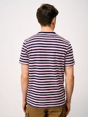 Crew Clothing Blue Birdseye Jacquard Cotton T-Shirt - Image 2 of 5