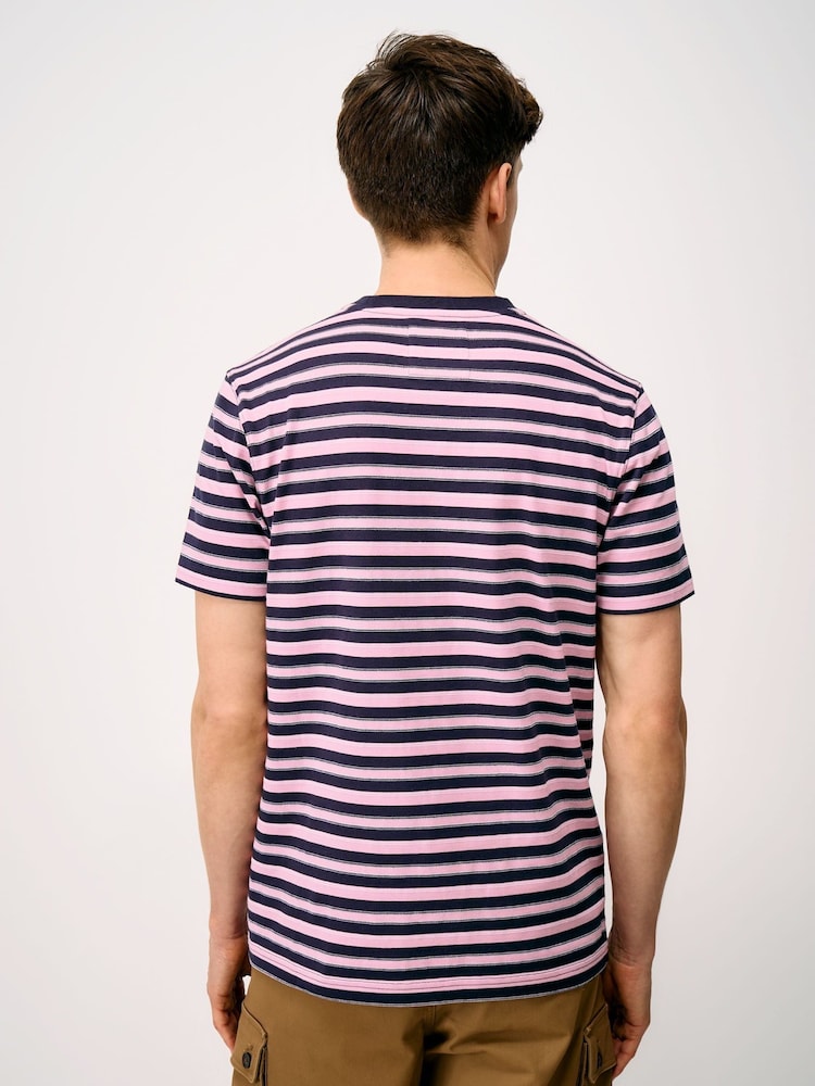 Crew Clothing Blue Birdseye Jacquard Cotton T-Shirt - Image 2 of 5 Crew Clothing Blue Birdseye Jacquard Cotton T-Shirt - Image 2 of 5