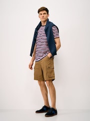 Crew Clothing Blue Birdseye Jacquard Cotton T-Shirt - Image 3 of 5
