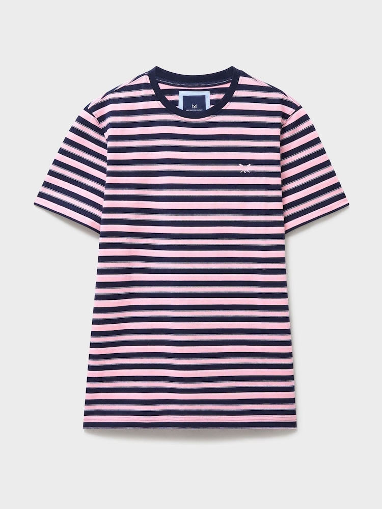 Crew Clothing Blue Birdseye Jacquard Cotton T-Shirt - Image 5 of 5 Crew Clothing Blue Birdseye Jacquard Cotton T-Shirt - Image 5 of 5