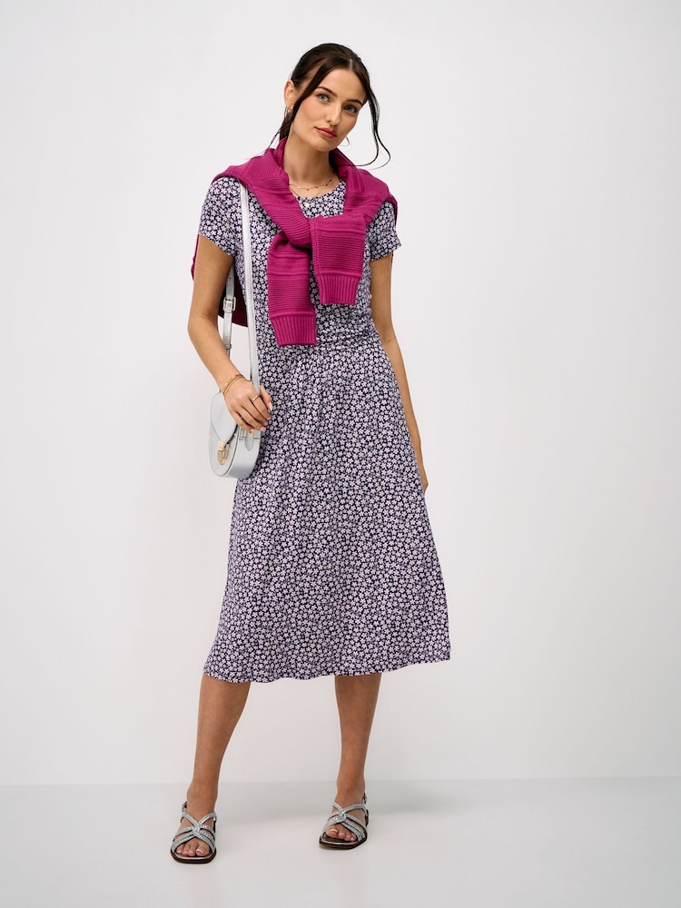 Crew Clothing Blue Lucy Short Sleeve Jersey Midi Dress - Image 1 of 5