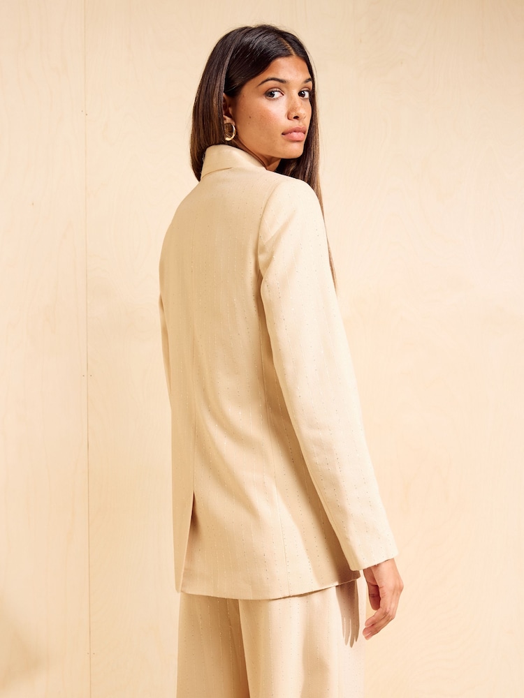 Кремовий - Friends Like These Premium Sequin Pinstripe Blazer - Image 5 of 5
