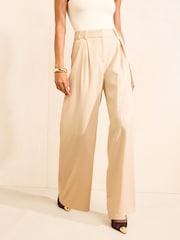 Кремовий - Friends Like These Premium Sequin Pinstripe Wide Leg Trousers - Image 1 of 5