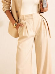 Кремовий - Friends Like These Premium Sequin Pinstripe Wide Leg Trousers - Image 3 of 5