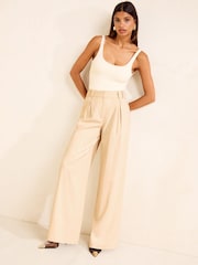 Кремовий - Friends Like These Premium Sequin Pinstripe Wide Leg Trousers - Image 4 of 5