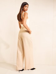 Кремовий - Friends Like These Premium Sequin Pinstripe Wide Leg Trousers - Image 5 of 5