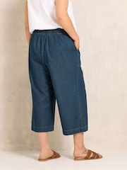 Evans Blue Cropped Wide Leg Pull On Trousers - Image 2 of 5
