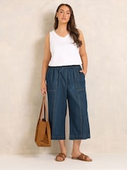 Evans Blue Cropped Wide Leg Pull On Trousers - Image 3 of 5