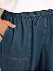 Evans Blue Cropped Wide Leg Pull On Trousers - Image 4 of 5