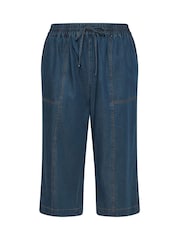 Evans Blue Cropped Wide Leg Pull On Trousers - Image 5 of 5