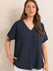 Evans Blue Short Sleeve Notch Neck Top - Image 1 of 5