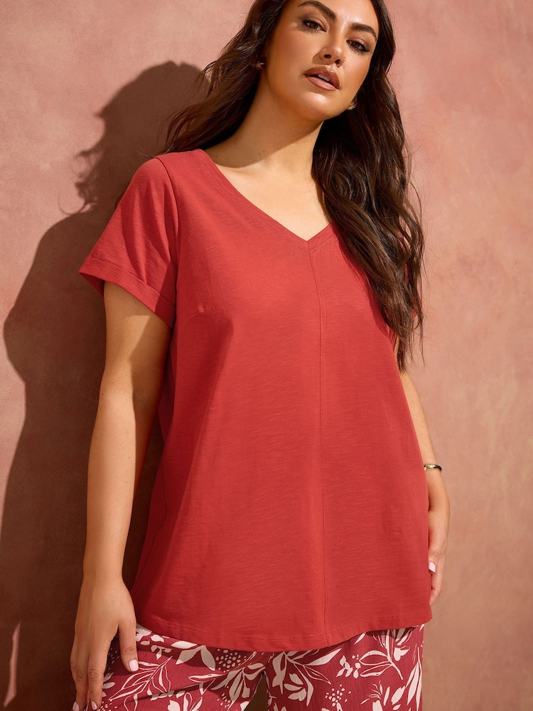 Evans Orange V-Neck Cotton T-Shirt - Image 1 of 3 Evans Orange V-Neck Cotton T-Shirt - Image 1 of 3