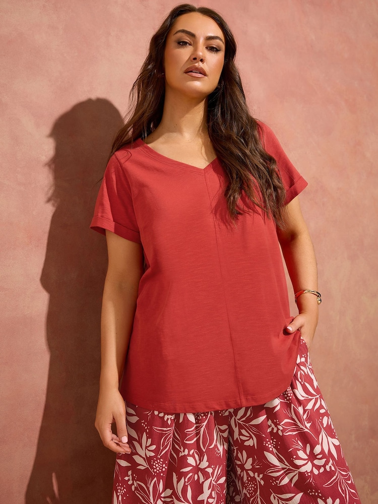 Evans Orange V-Neck Cotton T-Shirt - Image 2 of 3 Evans Orange V-Neck Cotton T-Shirt - Image 2 of 3