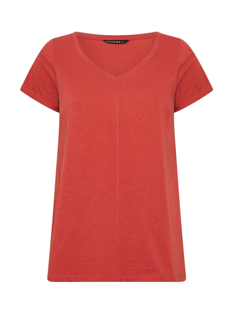 Evans Orange V-Neck Cotton T-Shirt - Image 3 of 3 Evans Orange V-Neck Cotton T-Shirt - Image 3 of 3