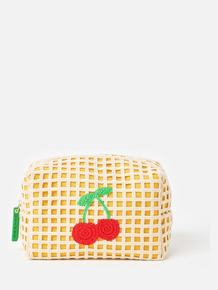 Oliver Bonas Yellow Cherry Crochet Makeup Bag - Image 1 of 6